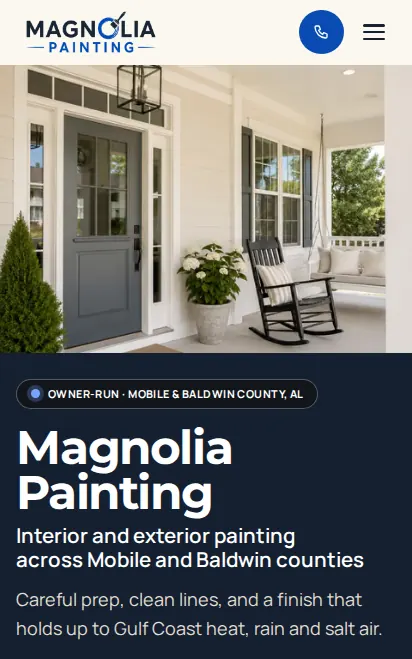 Magnolia Painting website on a phone: painting contractor in Mobile